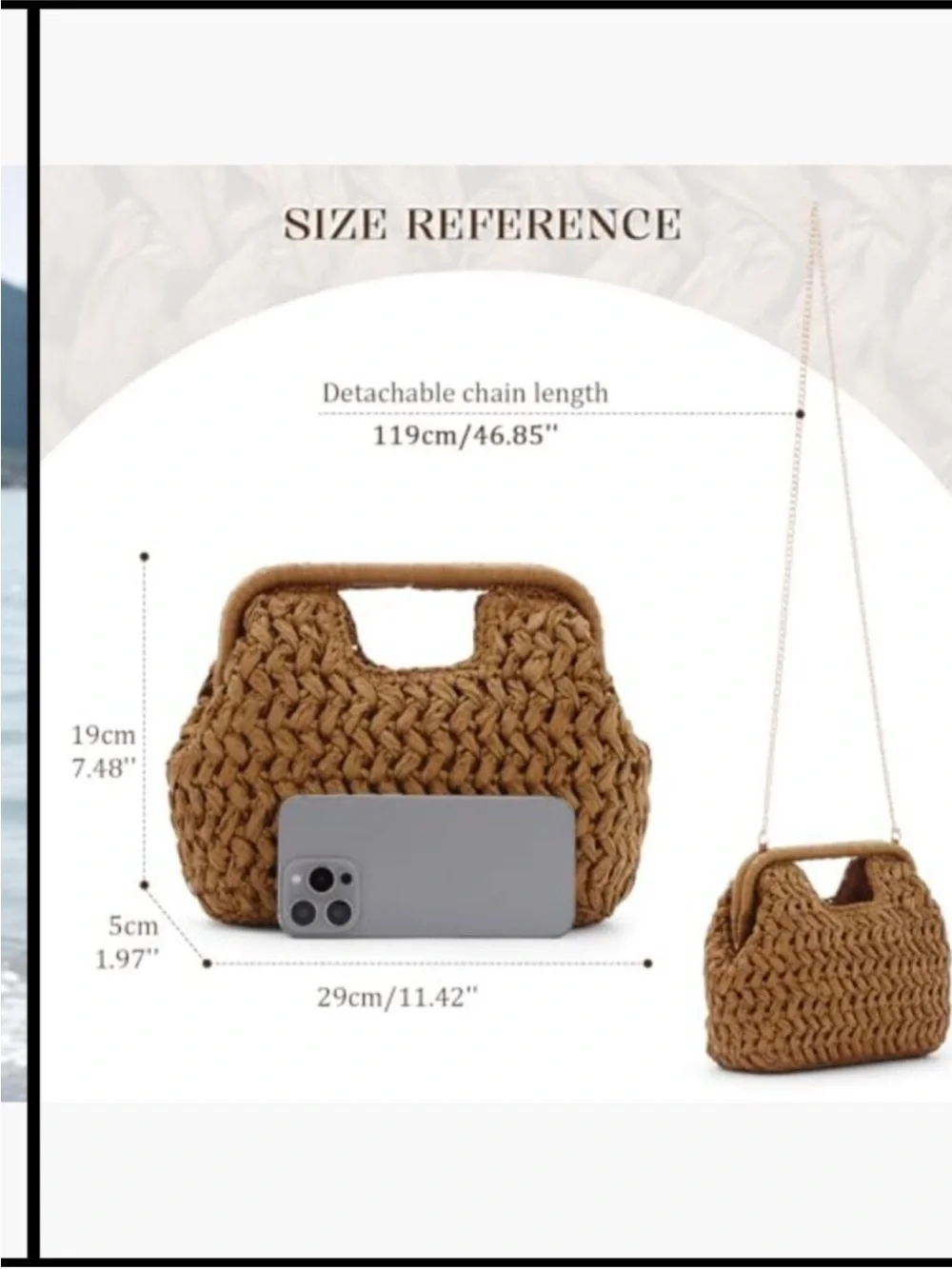 Straw Clutch Purse Summer Beach Woven Bags Top Handle Crossbody Woven Shoulder - Picture 3 of 9